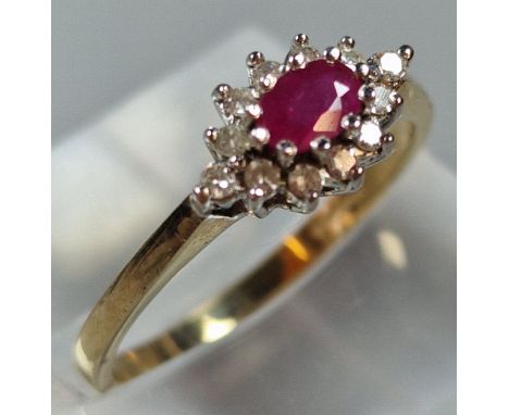 9ct gold diamond and ruby dress ring. 2g approx. Size N1/2. (B.P. 21% + VAT)