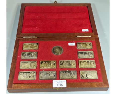 Pobjoy mint, The Churchill Years, a set of thirteen silver gilt ingots, in original case. Total weight 21.7 troy oz approx. (