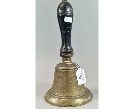 WWII Military brass hand bell, with broad arrow (crows foot), and marked and dated 'A.S 1942'. Height 26cm approx., diameter 