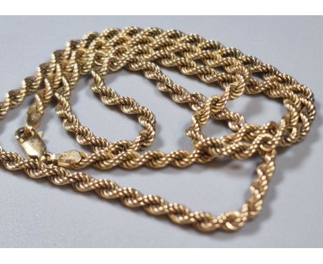 9ct gold rope twist chain. 51cm long approx. 18g approx.  (B.P. 21% + VAT)