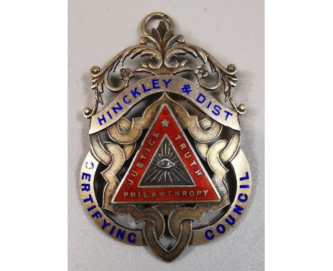 Silver and enamel Hinkley and District Fraternal Society Certifying Council for Services Rendered as President Medal/Jewel.  