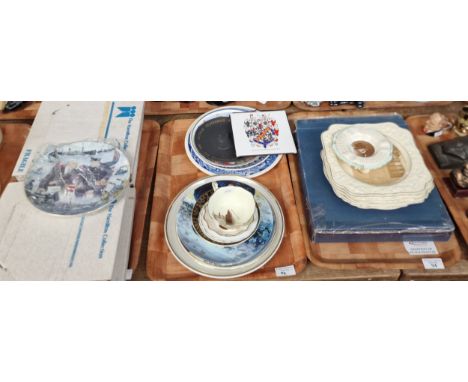 Three trays of assorted ceramics relating to WWI and Winston Churchill to include: collectors' plates, dishes, transfer print