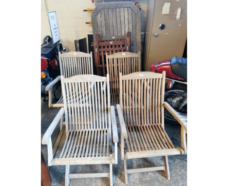 Collection of modern teak garden furniture, to include: folding chairs and table. (8) (B.P. 21% + VAT)