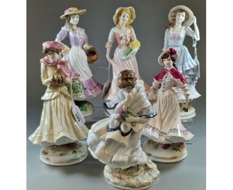 Six Royal Worcester figurines, four to include, The Four Seasons Collection, 'Noelle' and 'Visiting Day'. (6) (B.P. 21% + VAT