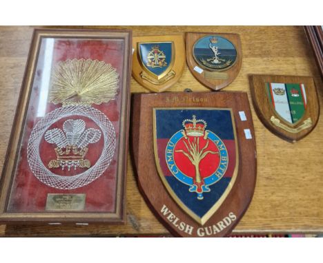 Tray of four (4) Regimental wall plaques: Welsh Guards, Army Apprentices, 604 Signal Troop and Gallipoli Association. Togethe