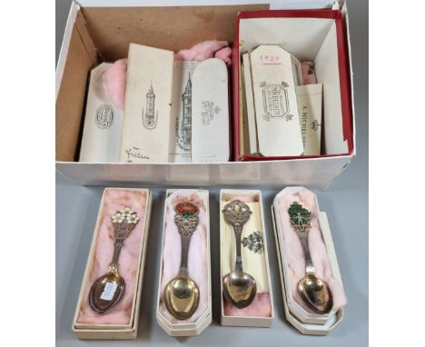Collection of silver Danish enamel spoons in original boxes, by A Michelsen. Marked 925. Twelve spoons. Total weight 16.5 tro