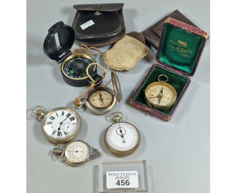 Collection of vintage compasses, one marked Germany, together with an open faced military pocket watch marked 2585, Zodiac st