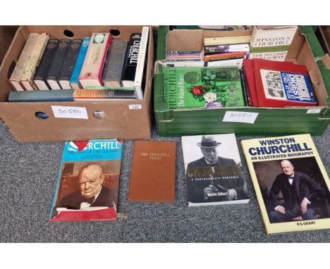 Two boxes of Winston Churchill related books to include: 'The Second World War' three volumes by Cassell, 'Churchill a Life' 