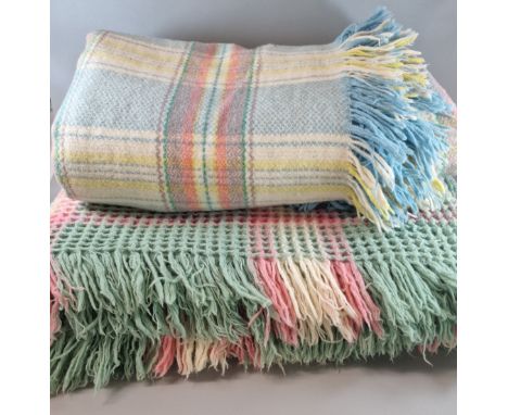 Vintage multi-coloured Welsh checked blanket together with multi-coloured honey comb blanket. (2)  (B.P. 21% + VAT)
