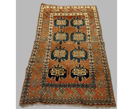 Small vintage Turkish carpet/runner, on a peach ground with central medallion designs, together with a vintage Persian design