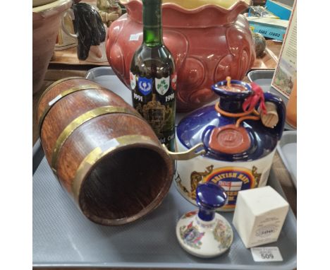 Wade British Navy Pussers Rum 1 Litre decanter, together with a miniature version, Whisky dram glass, bottle of 1991 Rugby Wo