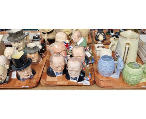 Collection of Winston Churchill character jugs and bust to include: Royal Doulton character Jug of the Year, Manor Limited Ed