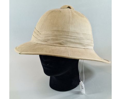 British Army Wolsley type pith helmet, with leather headband, inscribed Major S F Downing.  (B.P. 21% + VAT) No chin strap, v