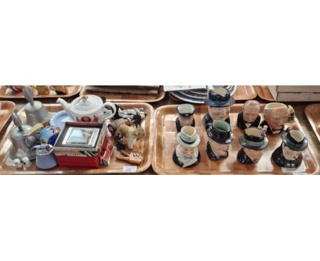 Two trays of Winston Churchill memorabilia: Royal Doulton and other character jugs, bells, teapot, metal figurines etc. (2) (