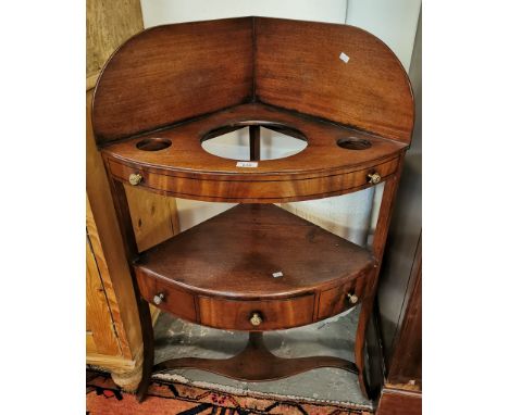 19th century mahogany corner bow front wash stand. (B.P. 21% + VAT)
