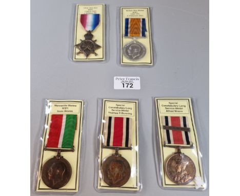 A collection of WWI and early 20th century medals, to include: 1914-15 Star (115675 PNR J WINKINS R.E.), British War Medal 19