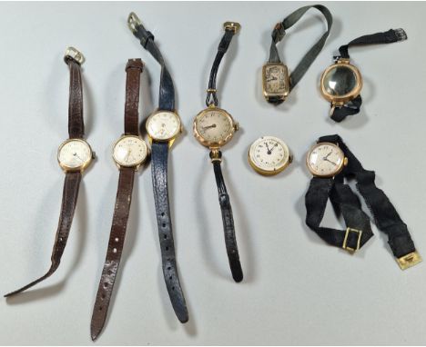 Collection vintage ladies' wristwatches, with leather and other straps, most with 9ct gold backs to include, Movado etc.  (B.