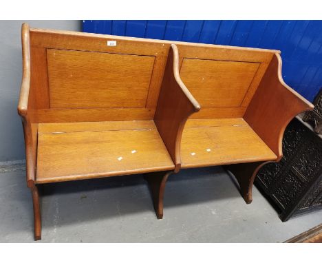 Early 20th century oak church pew, with hinged lids and underdrawers. (B.P. 21% + VAT)
