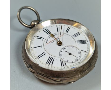 Large silver key wind open faced lever pocket watch, by J G Graves Sheffield, 'The Midland Lever', having white enamel Roman 