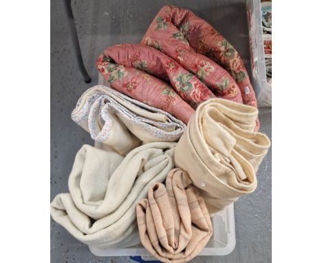 Collection of Welsh blankets of plain and checked form together with a pink ground floral quilt/throw. (B.P. 21% + VAT)