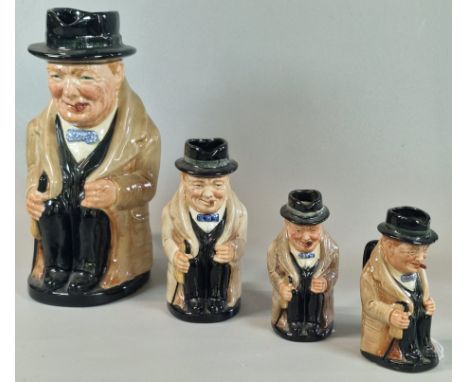 Four Royal Doulton ceramic Toby Jugs of Winston Churchill, varying sizes, the tallest 23cm high approx. (4)  (B.P. 21% + VAT)