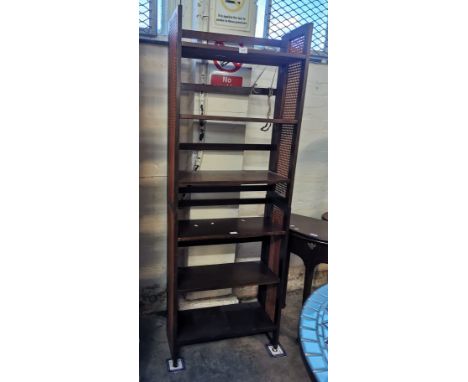 Pair of modern mahogany folding bookcases/shelves, with cane side panels. (2) (B.P. 21% + VAT)