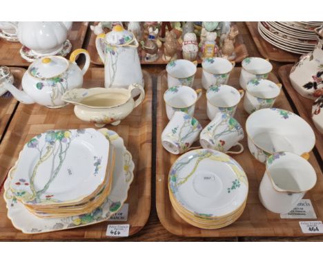 Thirty one piece Shelley Art Deco Queen Anne 'Autumn Leaves' design tea service, together with a Staffordshire transfer print