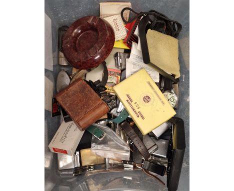 Collection of various modern dress watches and vintage lighters, including Ronson, Colibri, modern pocket watch and chain etc