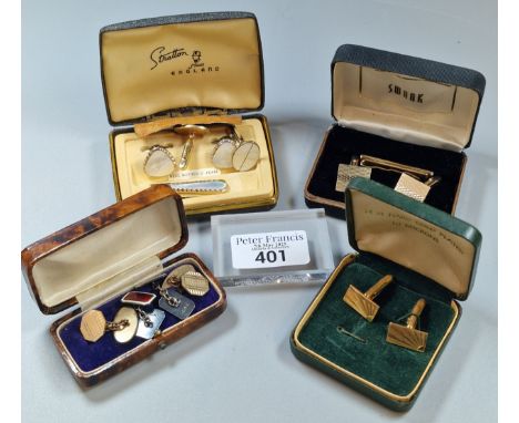 Collection of vintage cufflinks, to include: silver and enamel, gold plated, Stratton with mother of pearl etc.  (B.P. 21% + 