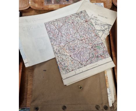 A map satchel containing several period WWII military edition O/S maps, to include: Orkney Islands, Scotland (North), Shetlan