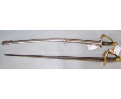 19th century French M1182 (model 1882) Light Cavalry Troopers sabre, having single edge fullered blade, 87cm long approx. Wit