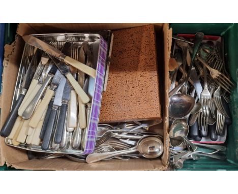 Collection of silver plated flatware, including Danish, together with other silver plated items, salts, jewellery casket etc.