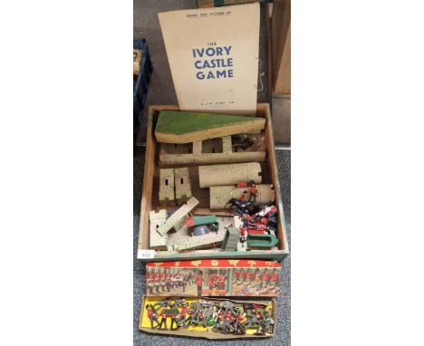 Vintage 'The Ivory Castle' game, with castle building, lead soldiers, including By Crescent Toys.  (B.P. 21% + VAT)