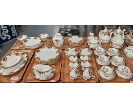 Six trays of Royal Albert 'Old Country Roses' design teaware to include: teapots on stands, together with an Aynsley set of s