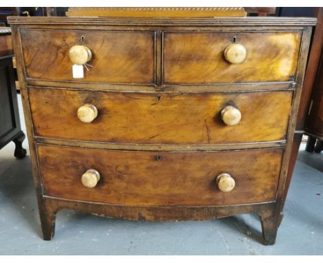 19th century mahogany bow front chest of two short and two long drawers, with turned knob handles. 90x50x82cm approx. (B.P. 2