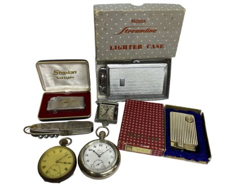 Mixed Lot: A Bucherer early 20th century travelling fob watch, together with a Record Dreadnought AA nautical pocket watch an