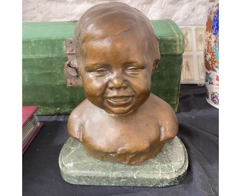 Bronze Bust of a Child, Edwin Whitney-Smith (1880-1952) dated 1915 Mounted on a marble base, believed to be sculpture of his 