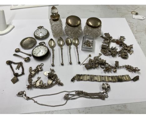 Three silver charm bracelets + other bits and pieces.The silver charm bracelets collectively weigh 165g. All will fit an aver