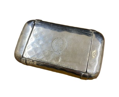 George III silver snuff box, London 1807 Engine turned decoration, engraved crest with date and initials. Length approx 8.0 c