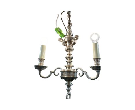 c. 1920's Continental Silver Plated 3 Branch Chandelier with one matching 2 light wall sconce.Drop: 75 cms Condition: Good wi