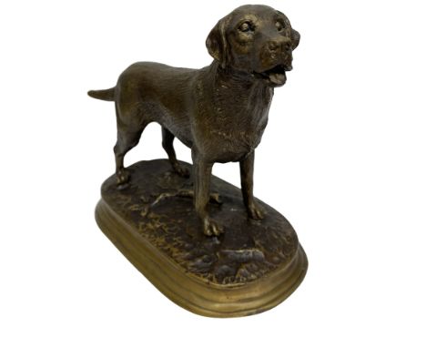 A cast bronze figure of a Labrador, signed 'Mene' after Pierre Jules Mene (1810-1879)L 20.0 x H 16.5 x W 11.0cm. Good conditi