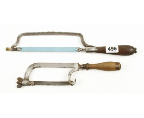 A small Lancashire pattern hacksaw and another with cupids bow decoration G 