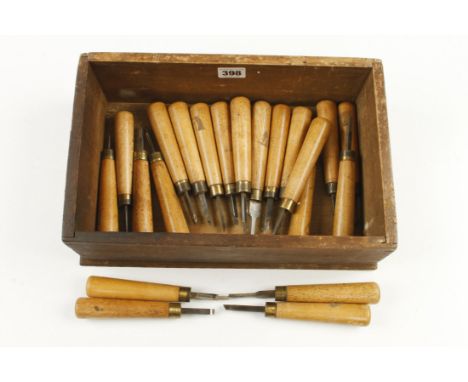 A set of 21 small turning tools with matching beech handles G+