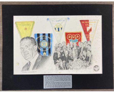 CELTIC F.C. & LISBON LIONS INTEREST, SIGNED ORIGINAL WORK OF ART, GRAEME WILCOX (SCOTTISH, b.1967), 1992  watercolour and pen