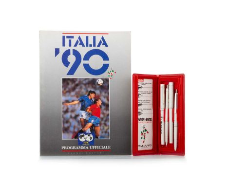 ITALIA '90, PAPERMATE PEN SET AND PROGRAMME, for the 1990 Football World Cup in Italy, the pen set comprising roller, fountai