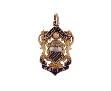 TOMMY KELSO OF MANCHESTER CITY F.C., MANCHESTER CUP GOLD WINNERS' MEDAL, 1906/7  the obverse with central enamel crest border