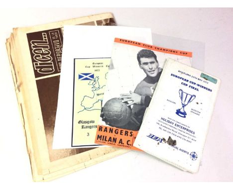 RANGERS F.C. VS. MOSCOW DYNAMO, ECWC TICKET, ITINERARY, AND TWO NEWSPAPERS, 1972 along with Rangers F.C. vs Milan A.C. progra