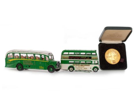 CELTIC F.C., TWO CUSTOM MADE CORGI DIE-CAST VEHICLES, AND A CENTENARY  commissioned privately to designs of buses from the 19