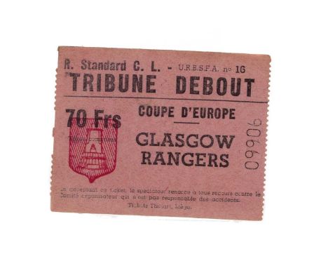 RANGERS F.C. VS. STANDARD DE LIEGE, EUROPEAN CUP TICKET, 7TH FEBRUARY 1962  09906Note: Rangers lost this European Cup quarter