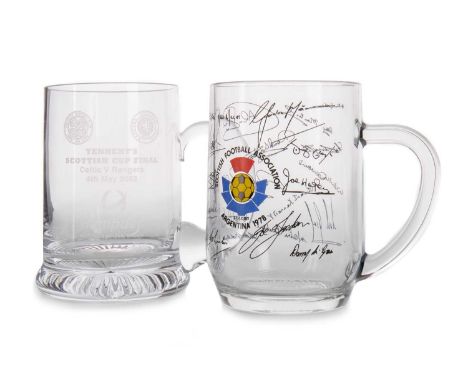 TWO FOOTBALLING TANKARDS, comprising SFA Argentina '78 and Scottish Cup Final Celtic vs. Rangers 200213cm high